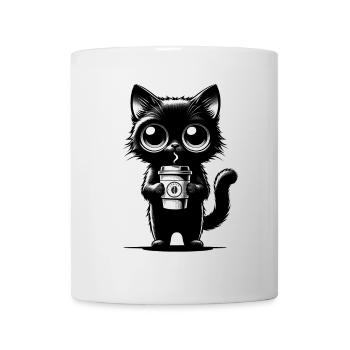 Jolie tasse à café chat noir – Chibi Kawaii - Mug blanc - blanc - Devant