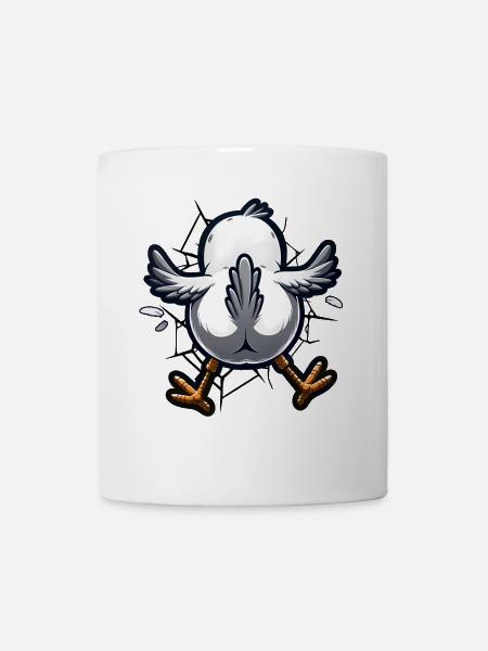Vogel knallt gegen Wand – witziger Cartoon - Tasse - Weiß