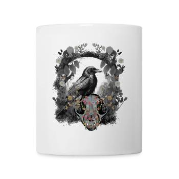 Tier Schädel Krähe Rabe Vogel Halloween Vintage - Tasse - Weiß - Vorne