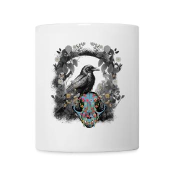Dark Fantasy Krähe Schädel Knochen Horror Waldtier - Tasse - Weiß - Vorne
