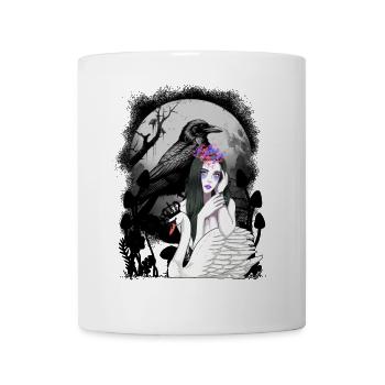Krähe Rabe Schwan Mädchen Fantasy Mystisch Dark - Tasse - Weiß - Vorne