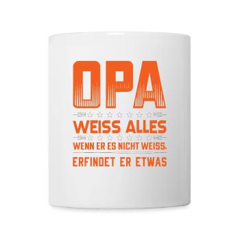 Opa weiß alles | Opa T-Shirt mit Lustigem Spruch - Tasse - Weiß - Vorne