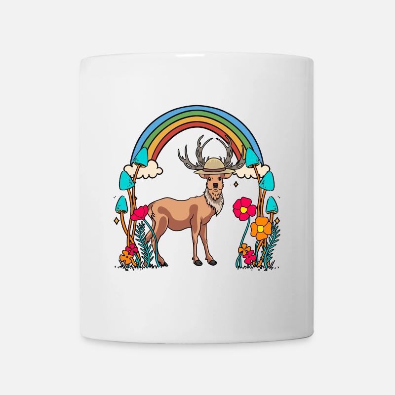 Hirsch Natur Wildtiere Märchen Kind Regenbogen - Tasse - Weiß