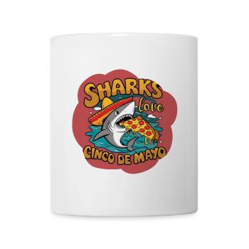 requin nageur avec chapeau mexicain et pizza - Mug blanc - blanc - Devant