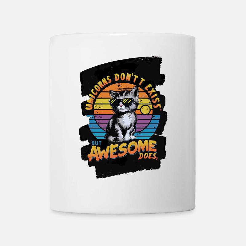 Cool Cat with Sunglasses and Rainbow Background - Mug - white