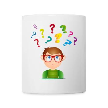 Boy with glasses with many colorful question marks - Mug - white - Front