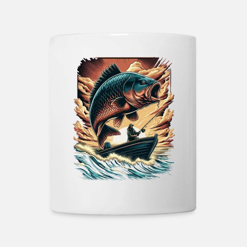 Aventure vintage du pêcheur de carpes au coucher du soleil - Mug blanc - blanc