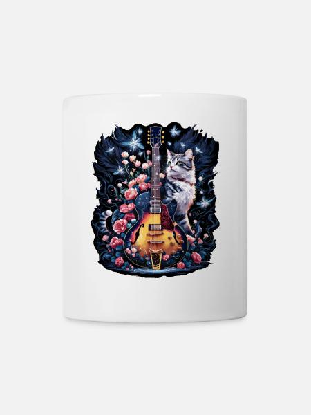 Musiker Gitarre Gitarrist Blumen Katzenträume - Tasse - Weiß