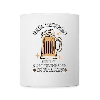 Bier trinken schützt vor Sonnenbrand im Nacken - Tasse - Weiß - Vorne