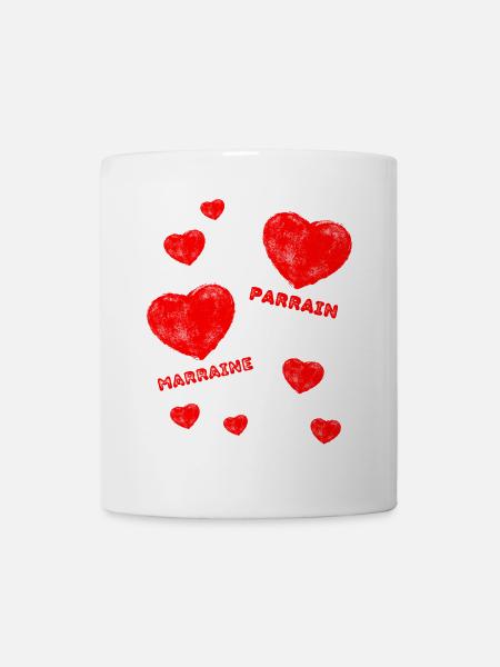 J'aime Parrain + Marraine Gros Cœurs Rouges - Mug blanc - blanc