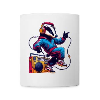 fröhlicher Dachs mit Kopfhörern beim tanzen - Tasse - Weiß - Vorne