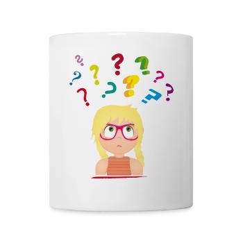 Girl with glasses with many colorful question marks - Mug - white - Front