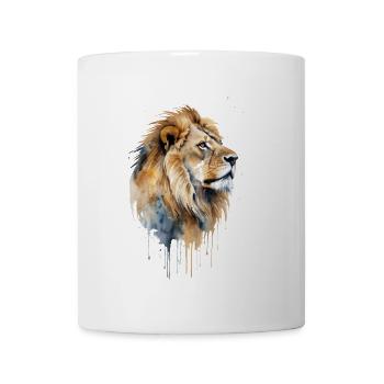 Majestätisches Löwenporträt - Aquarell - Tasse - Weiß - Vorne