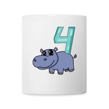 4. Geburtstag Motiv Nilpferd - vier Jahre alt - Tasse - Weiß - Vorne