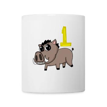 1. Geburtstag Motiv Wildschwein - Eins Jahre alt - Tasse - Weiß - Vorne