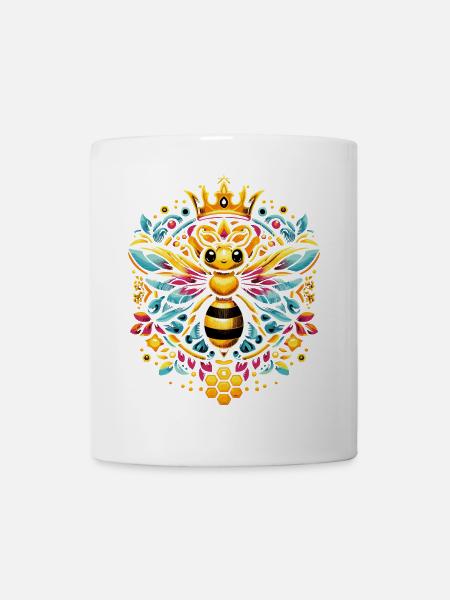 Lebhaftes, farbenfrohes Bienenkönigin Motiv - Tasse - Weiß
