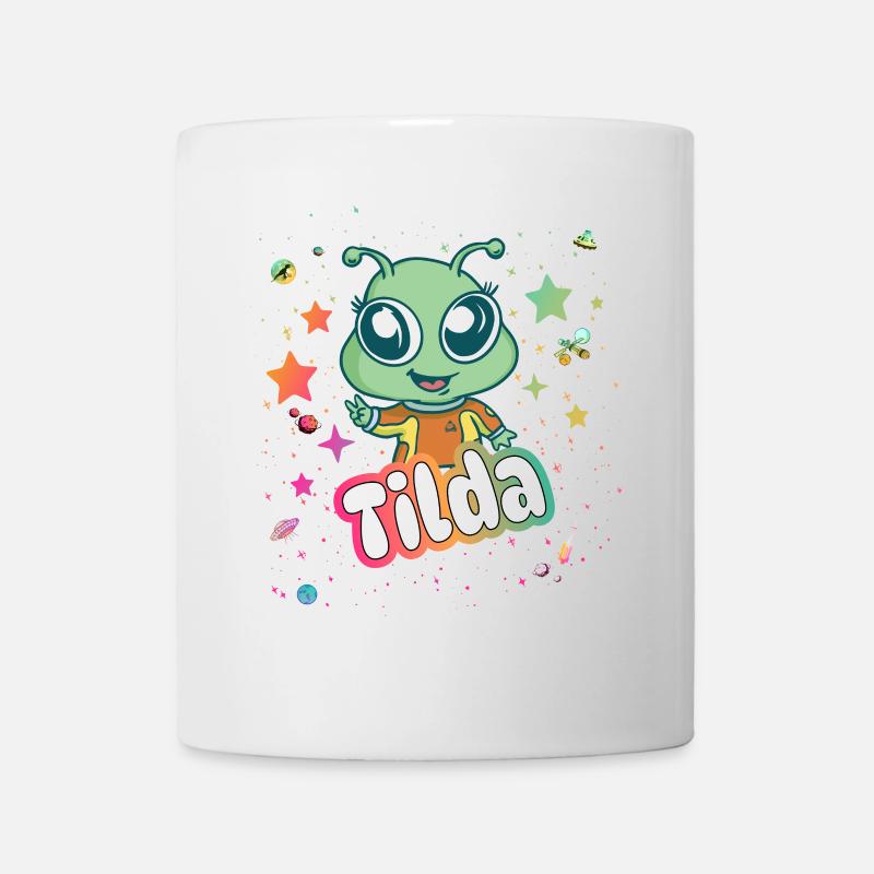 TILDA - Schöner Mädchen Name mit süßem Alien - Tasse - Weiß