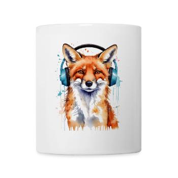 Fuchs Kopfhörer Musik Bunt Tier Design Print - Tasse - Weiß - Vorne