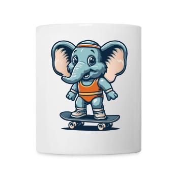 Blue Cartoon Elephant on the Skateboard - Mug - white - Front