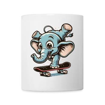 blauer Cartoon-Elefant auf dem Skateboard - Tasse - Weiß - Vorne