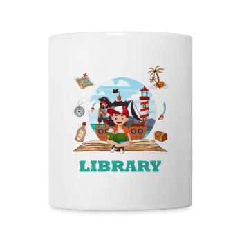 Lesen ist überall, Abenteuer beginnt in Bibliothek - Tasse - Weiß - Vorne