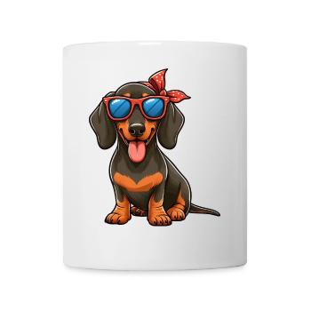 Cooler Dackel mit Sonnenbrille und Haarschleife - Tasse - Weiß - Vorne