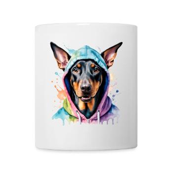 Dobermann Hoodie Hund Bunt Lustig Tier Print - Tasse - Weiß - Vorne
