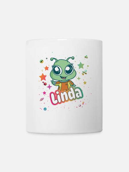 LINDA - Beau nom de fille avec extraterrestre mignon - Mug blanc - blanc