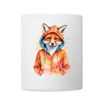 Fuchs Hoodie Bunt Lustig Tier Design Print - Tasse - Weiß - Vorne