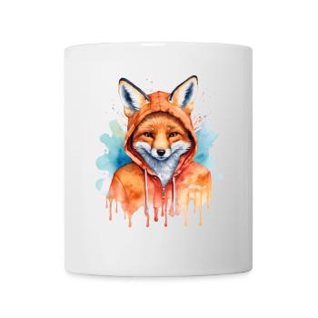 Fuchs Hoodie Bunt Lustig Tier Design Print - Tasse - Weiß - Vorne