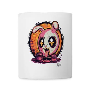 Crossed out eyes and crazy cartoon bunny - Mug - white - Front