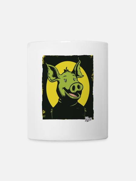 Funny, Happy, Weird Cartoon Pig - Mug - white