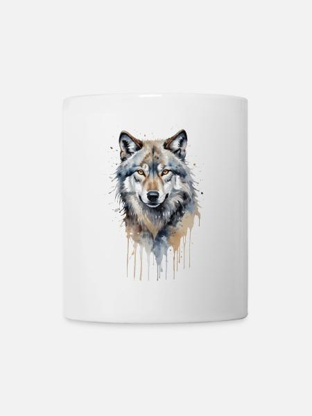 Majestätischer grauer Wolf Aquarell - Tasse - Weiß