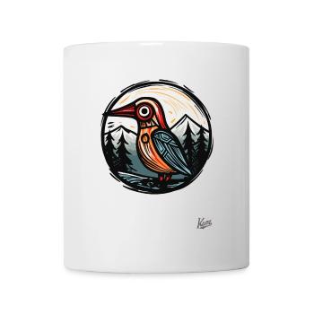 Gravure sur bois Nature : Des arbres et un oiseau - Mug blanc - blanc - Devant