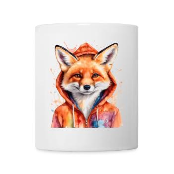 Fuchs Hoodie Bunt Lustig Tier Design Print - Tasse - Weiß - Vorne