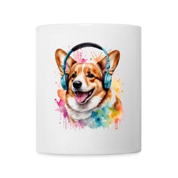 Corgi Kopfhörer Hund Bunt Lustig Tier Design Print - Tasse - Weiß - Vorne