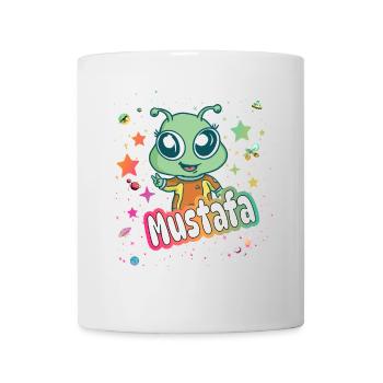 MUSTAFA - Schöner Junge Name mit süßem Alien - Tasse - Weiß - Vorne
