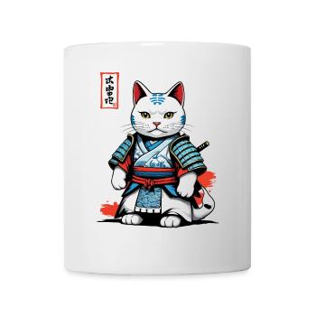 Samurai Katze in Japanischem Samurai Kunstwerk - Tasse - Weiß - Vorne
