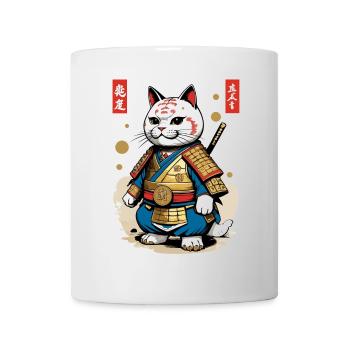 Samurai Katze im Ästhetischen Japan Stil - Tasse - Weiß - Vorne