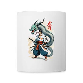 Samouraï Dragon Vintage Ukiyo-e Style Artwork - Mug blanc - blanc - Devant