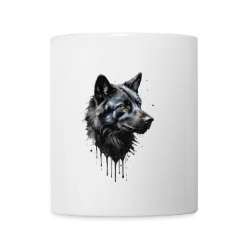 Majestätisches Porträt des schwarzen Wolfs - Aquarell - Tasse - Weiß - Vorne
