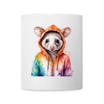 Sweat à capuche Opossum Imprimé Animal Coloré - Mug blanc - blanc - Devant