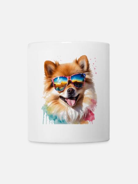 Pomeranian Zwergspitz Sonnenbrille Hund Print - Tasse - Weiß