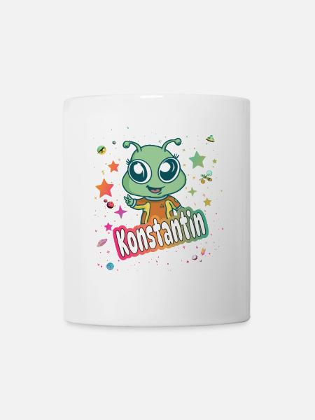 KONSTANTIN - Schöner Junge Name mit süßem Alien - Tasse - Weiß