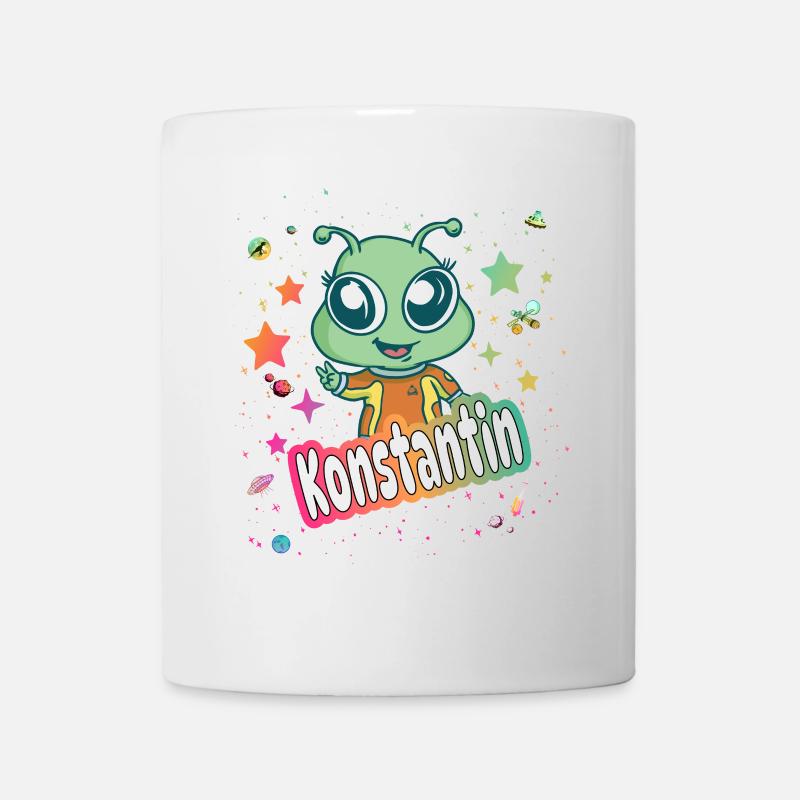 KONSTANTIN - Schöner Junge Name mit süßem Alien - Tasse - Weiß