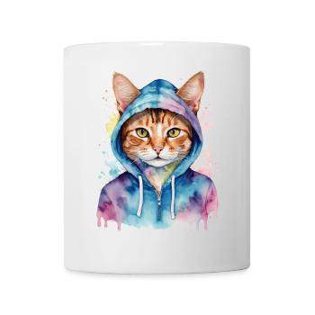 Sweat à capuche de chat coloré drôle animal design imprimé - Mug blanc - blanc - Devant