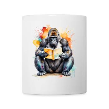 Gorille Lecture Livre Singe Coloré Animal Design Imprimer - Mug blanc - blanc - Devant