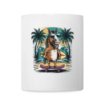 Lustiges Pferd mit Sonnenbrille Skateboard - Tasse - Weiß - Vorne