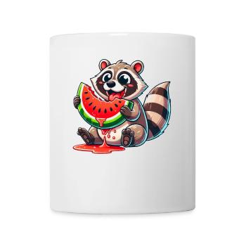 Raccoon Melon Watermelon Cute Cartoon Summer - Mug - white - Front