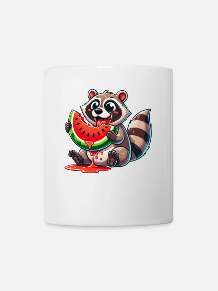 Waschbär Melone Wassermelone süß Cartoon Sommer - Tasse - Weiß